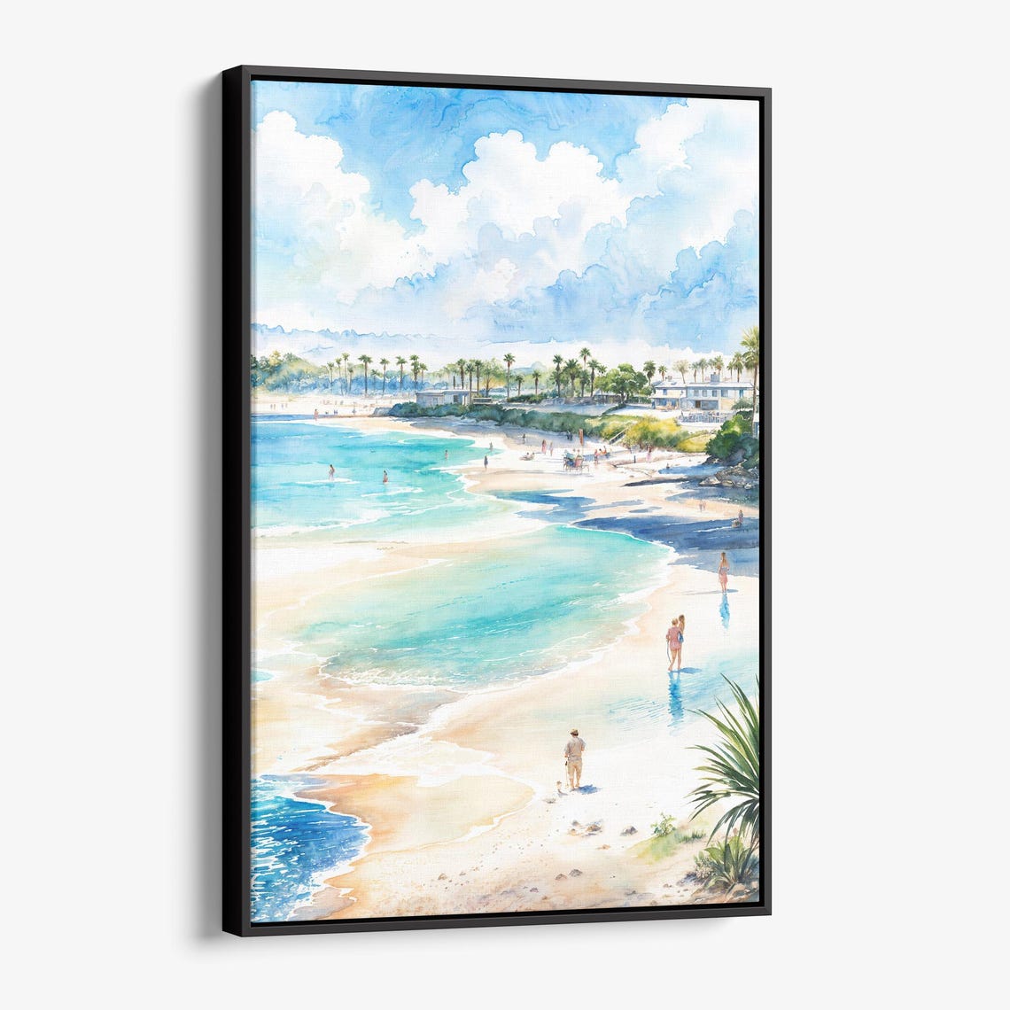 San Diego Beach Turquoise Waves Palm Trees Watercolor Coastal Poster