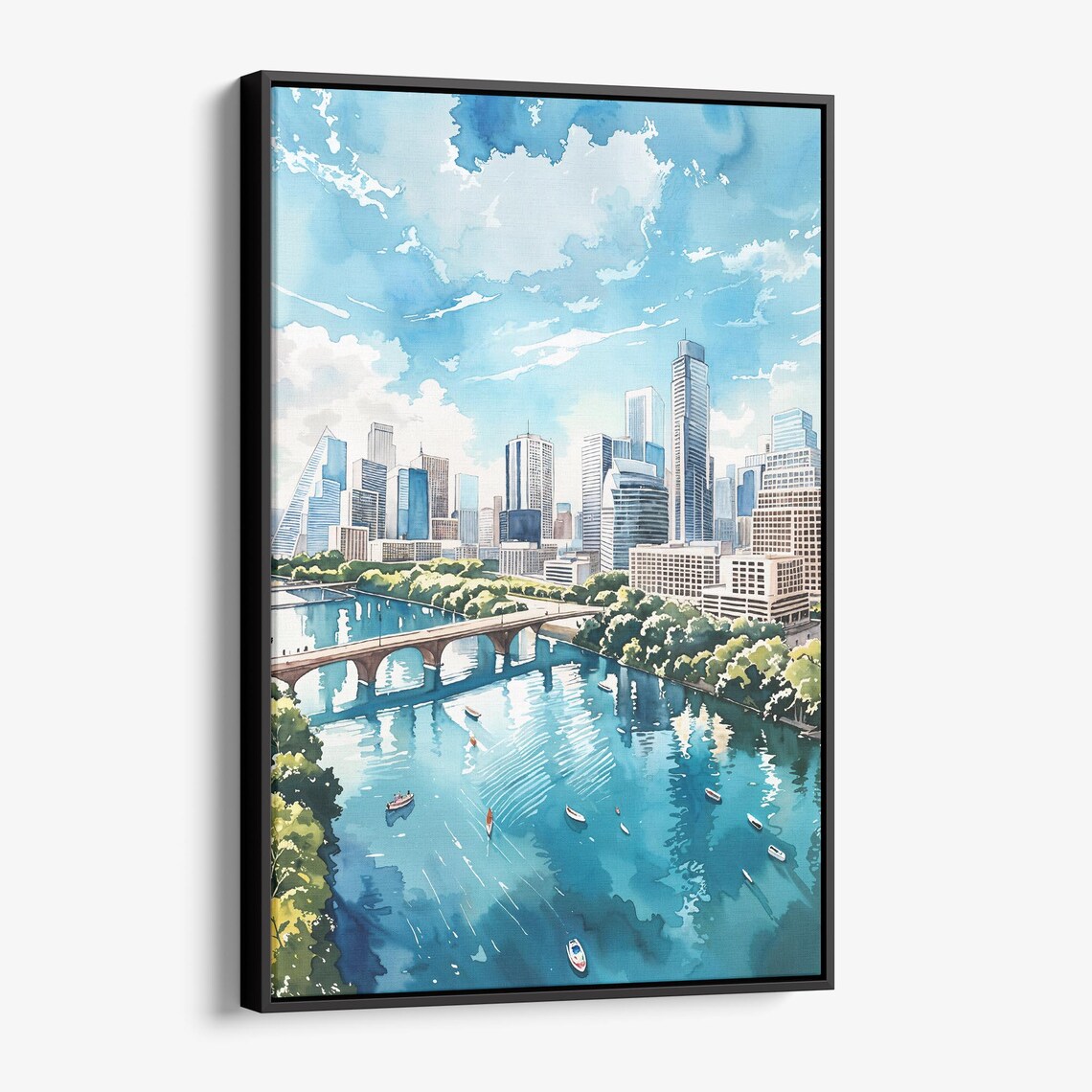 Austin Texas Watercolor City Skyline Art Print