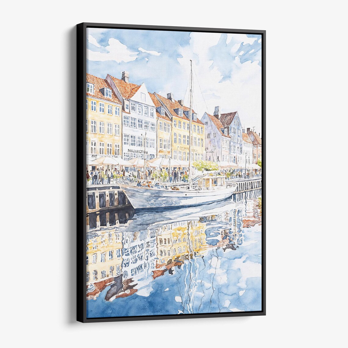Copenhagen Denmark Nyhavn Harbor Colorful Watercolor Scene Poster