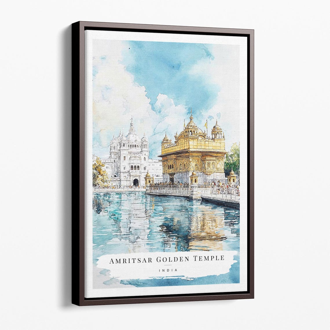 Amritsar Golden Temple India Watercolor Sacred Landmark Travel Poster