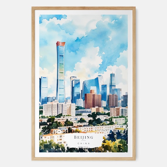 Beijing Skyline Art Print China Watercolor Wall Cityscape Decor Urban Travel Gift City Home Office
