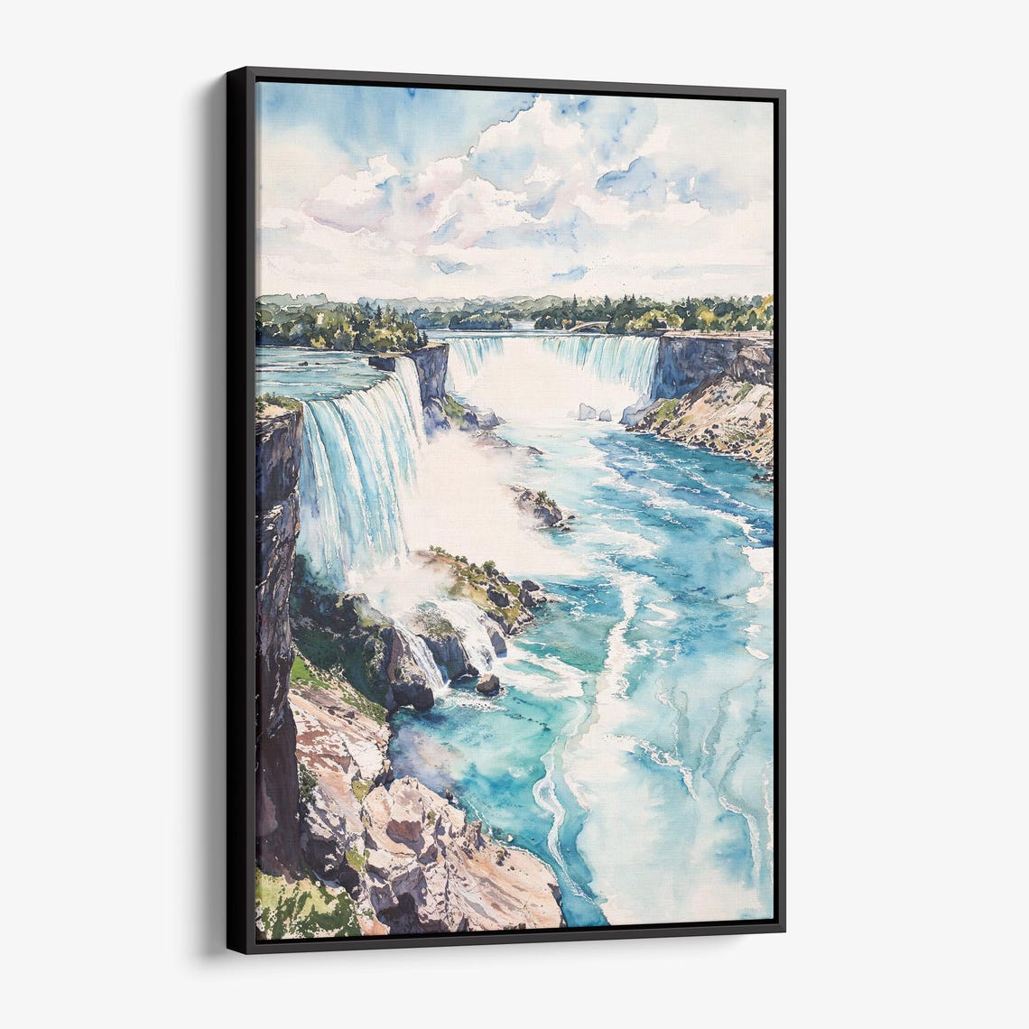 Niagara Falls Horseshoe Falls Watercolor Nature Scene Art Poster