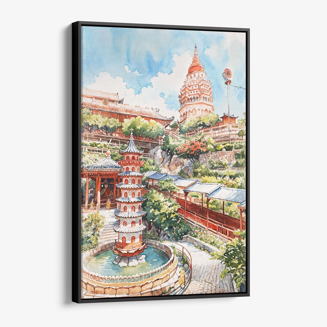 Kek Lok Si Temple Penang Watercolor Malaysian Landmark Art Poster