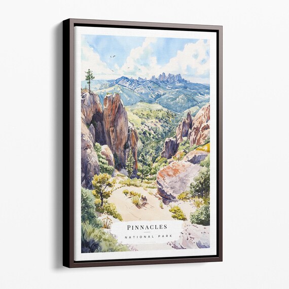 Pinnacles National Park Rocky Peaks and Valley Watercolor Poster