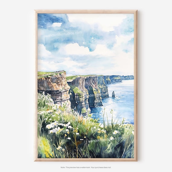 Cliffs Of Moher Ireland Atlantic Coastal Cliffs Watercolor Poster