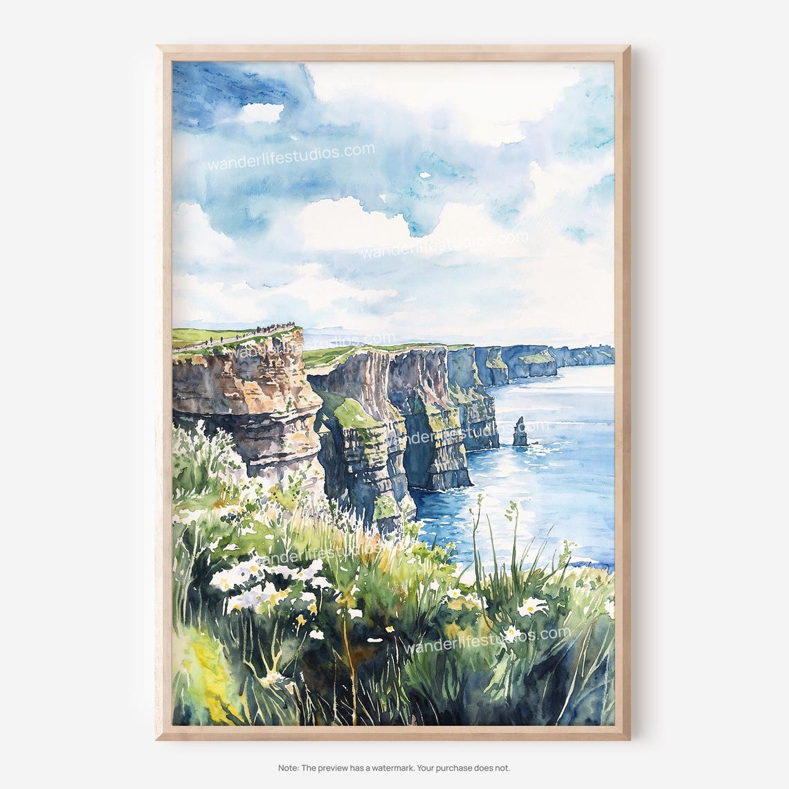 Cliffs Of Moher Ireland Atlantic Coastal Cliffs Watercolor Poster