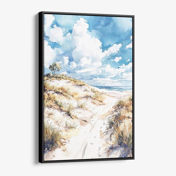 Sunny Sandy Dune Path to Beach Sea Watercolor Coastal Scenic Poster