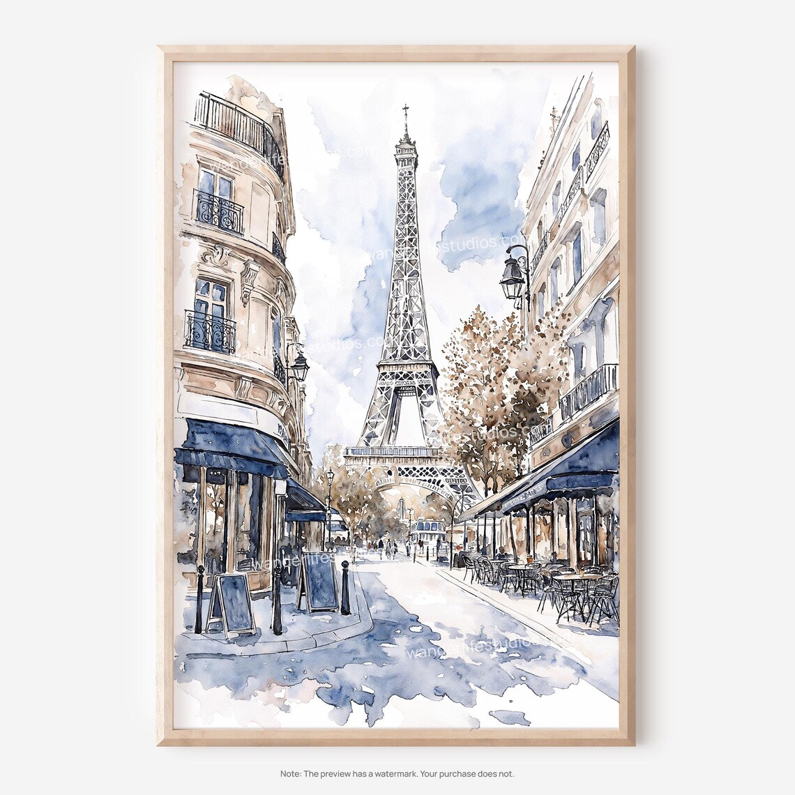 Eiffel Tower Watercolor Style Art Print, Paris