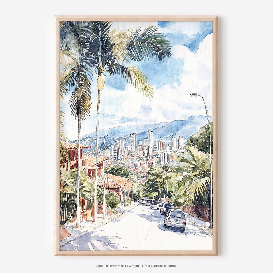 Medelln Wall Art Watercolor Cityscape For Instant Home Decor