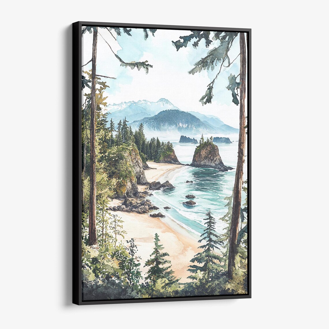 Cannon Beach Oregon Watercolor Coastal Art Print