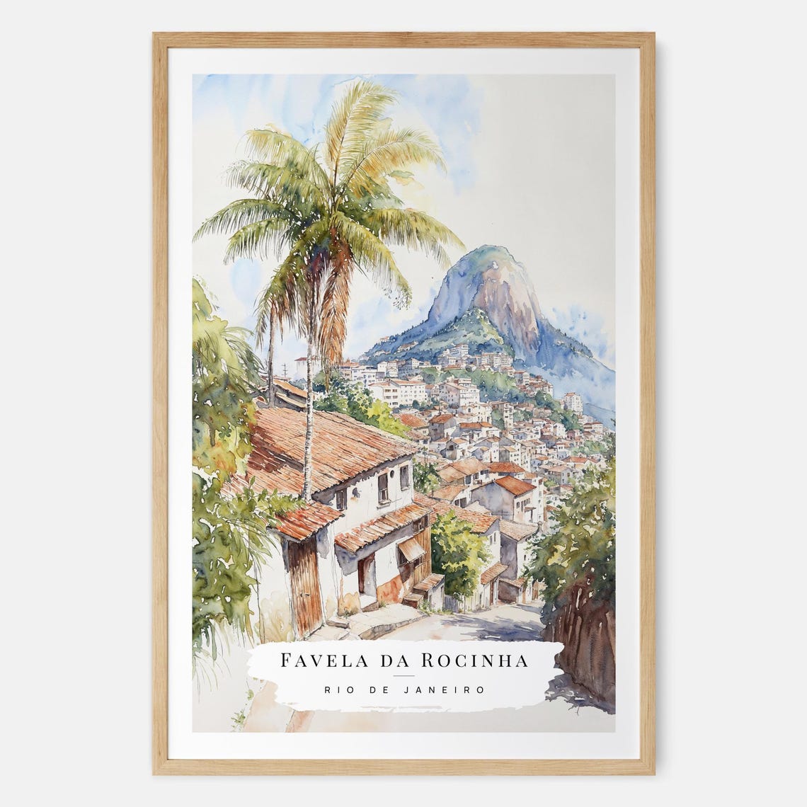Favela da Rocinha Rio de Janeiro Palm Watercolor Travel Poster