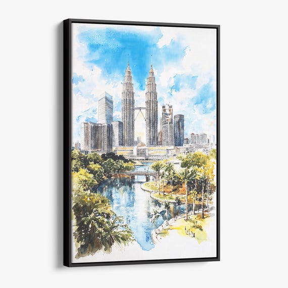Kuala Lumpur Canvas Print Watercolor City Skyline Wall Art