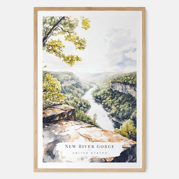 New River Gorge Cliff Overlook Watercolor United States Poster