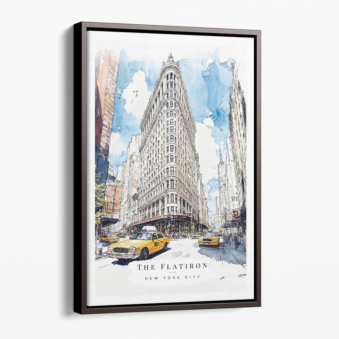 Flatiron Building New York City Yellow Taxi Watercolor Wall Art
