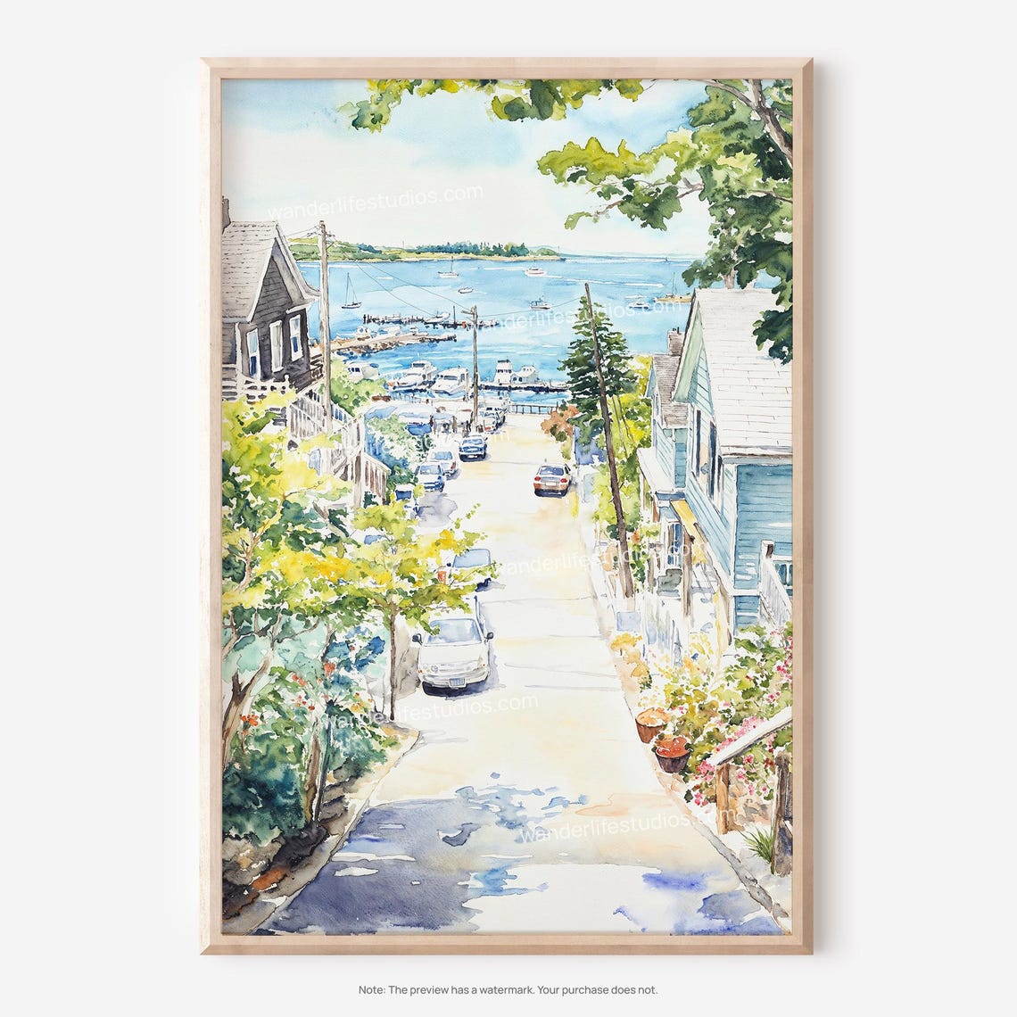 Provincetown Cape Cod Harbor Street Watercolor Nautical Town Poster