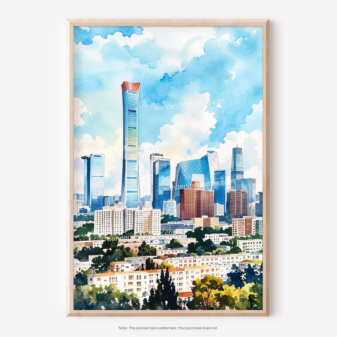 Beijing Skyline Wall Art Watercolor Cityscape