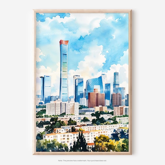 Beijing Skyline Wall Art Watercolor Cityscape