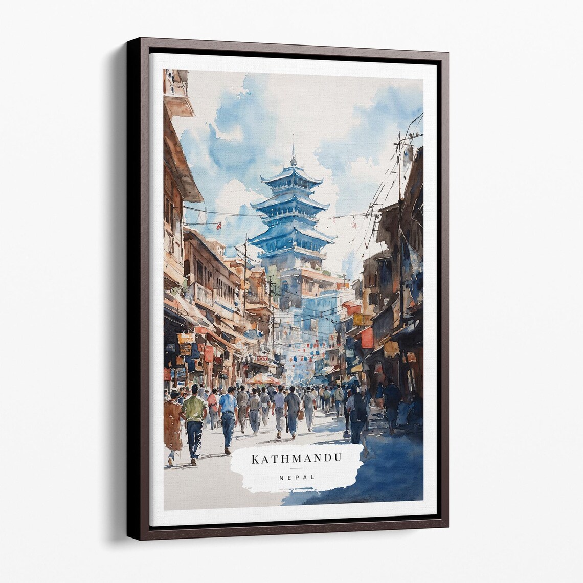 Kathmandu Nepal Old Street Watercolor Temple Travel Art Poster
