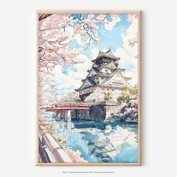 Osaka Castle Watercolor Style Art Print
