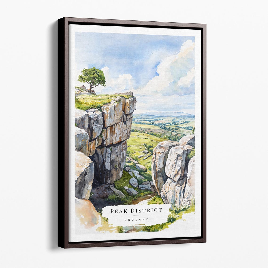 Peak District England Limestone Cliff Watercolor Travel Poster