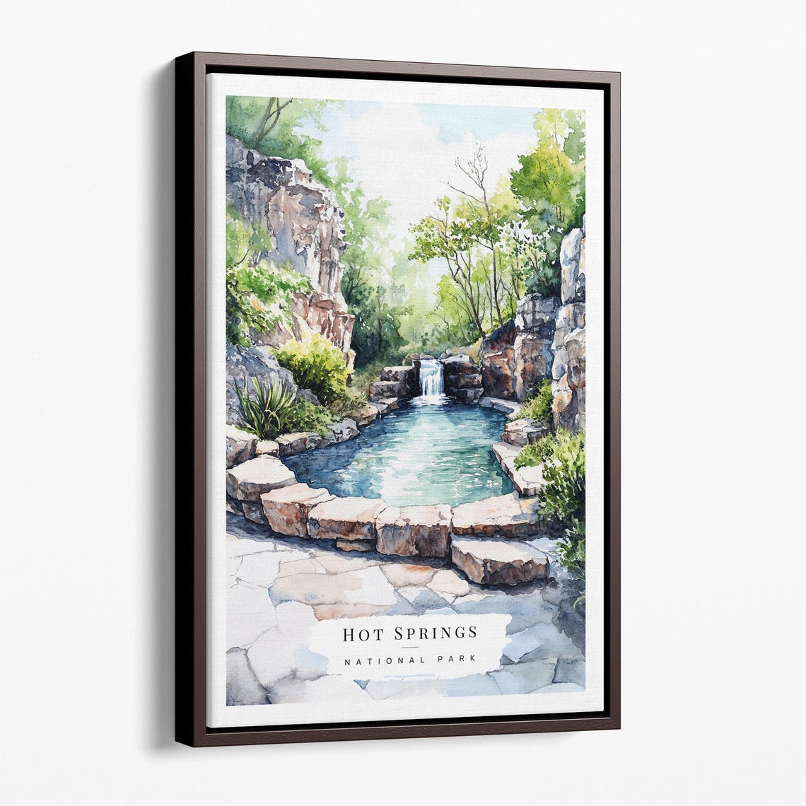 Hot Springs National Park Watercolor Poster With Rock Pool And Falls
