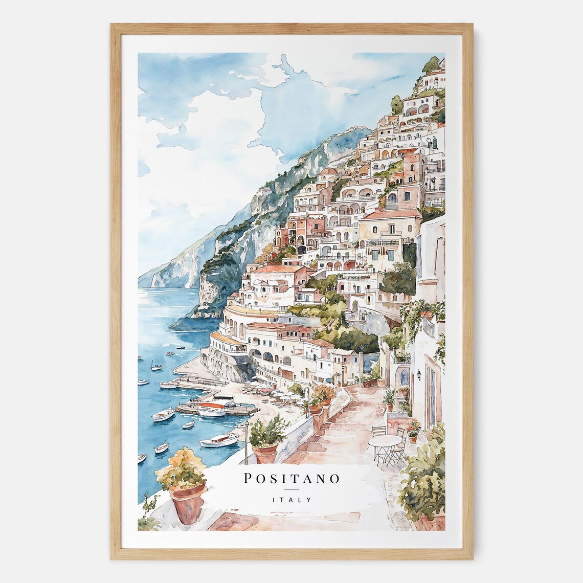 Positano Watercolor Art Print, Amalfi Coast Italy