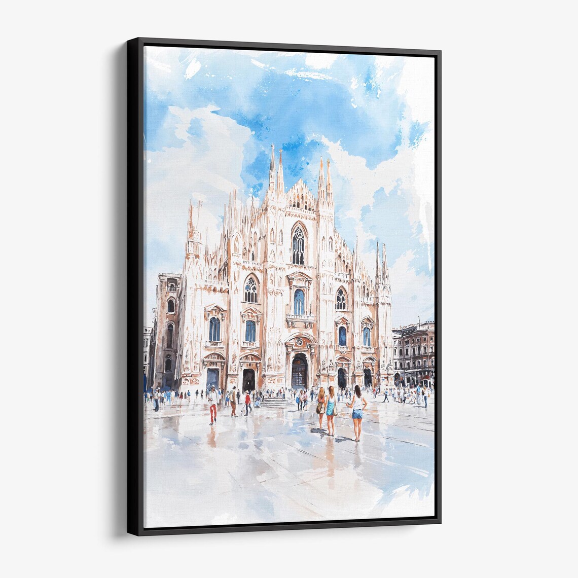 Milan Duomo Watercolor Poster with Gothic Cathedral Facade Detail
