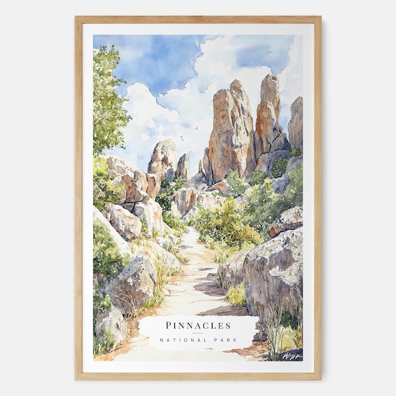 Pinnacles National Park Watercolor Rock Formations Travel Poster