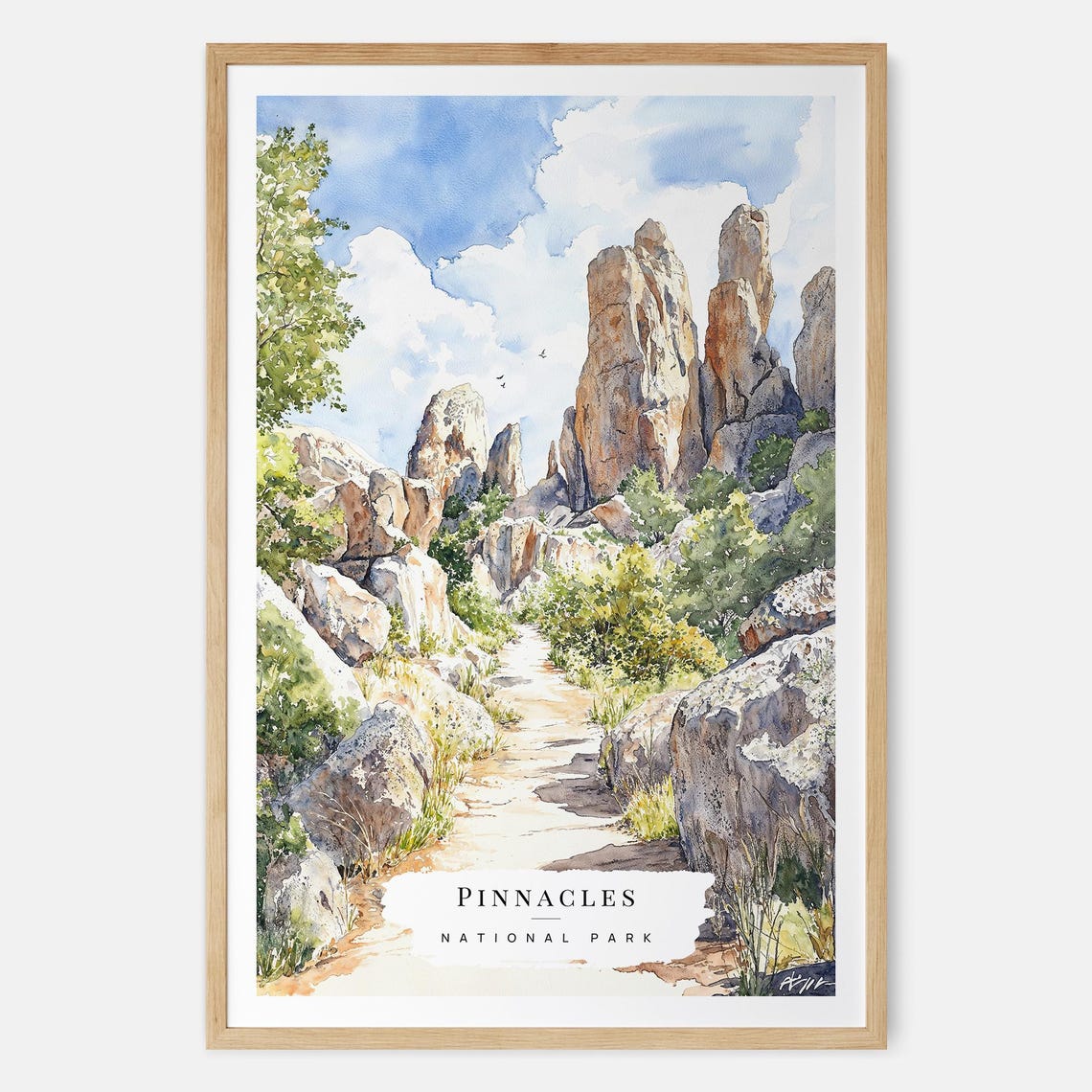 Pinnacles National Park Watercolor Rock Formations Travel Poster