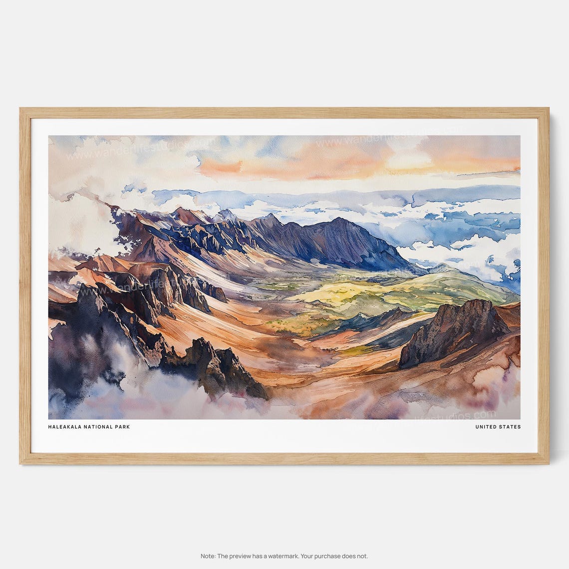 Haleakala National Park Watercolor Volcanic Crater Summit Poster