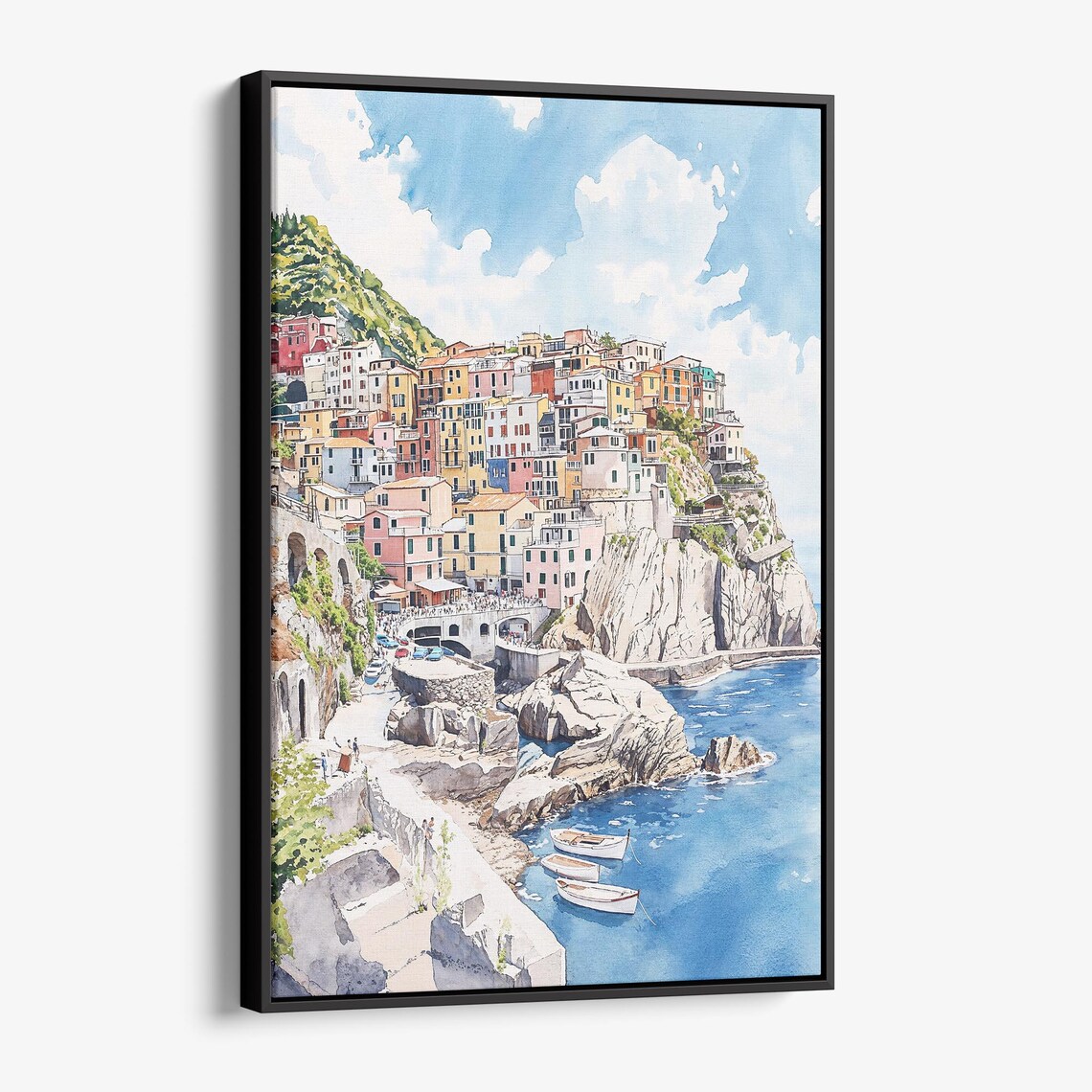 Cinque Terre Manarola Colorful Cliffside Village Watercolor Poster