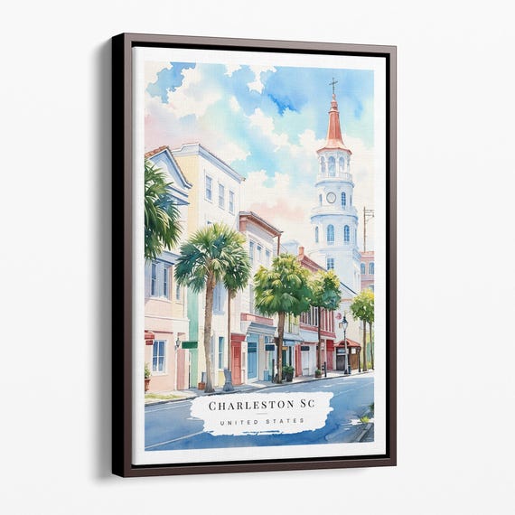Charleston Sc Cityscape Canvas Art Print Watercolor Wall Decor