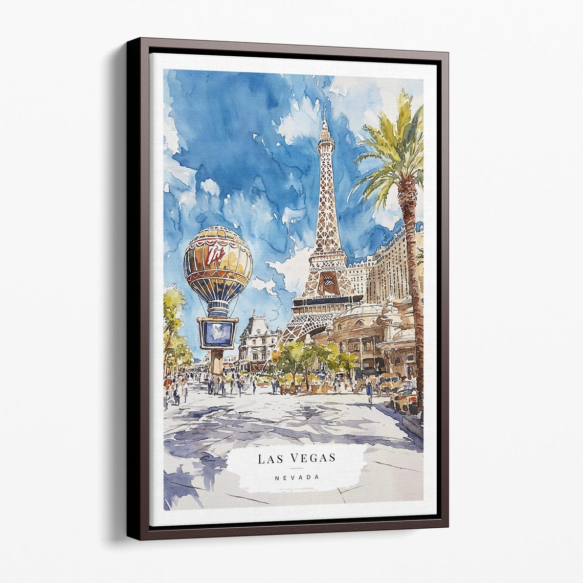 Las Vegas Nevada Watercolor Eiffel Tower Balloon Cityscape Poster
