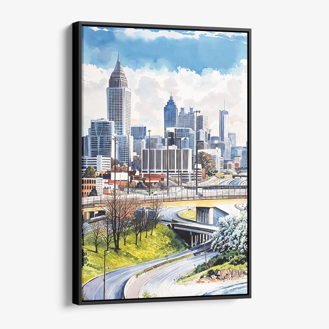 Atlanta Skyline Canvas Print Watercolor Cityscape Wall Art