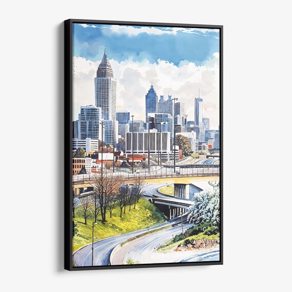 Atlanta Skyline Canvas Print Watercolor Cityscape Wall Art