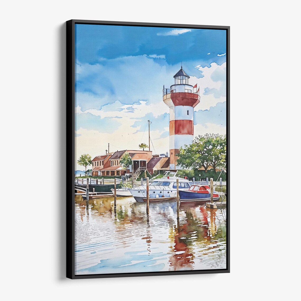 Hilton Island Coastal Watercolor Lighthouse Art Print