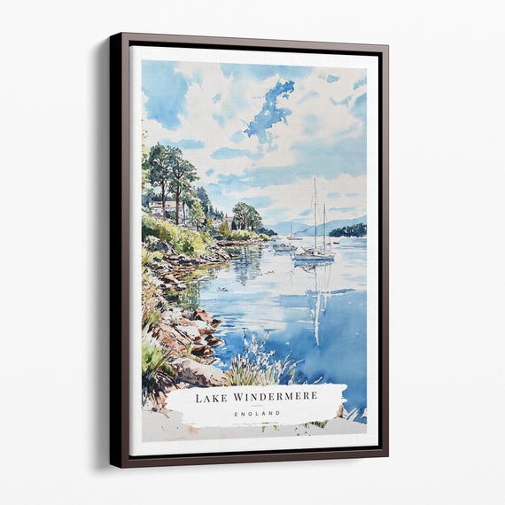 Lake Windermere Watercolor Canvas Art Print Landscape Wall Decor