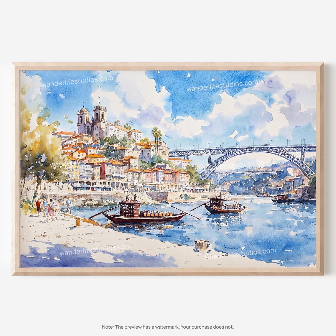 Porto Portugal Riverside with Rabelo Boats and Dom Luis Bridge Poster