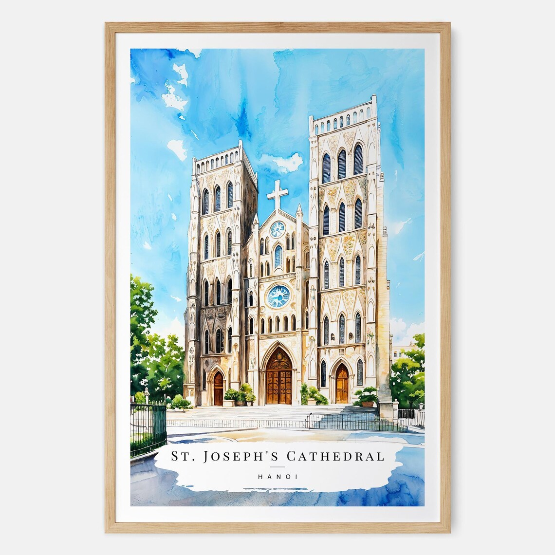 St. Joseph's Cathedral Hanoi Vietnam Watercolor Travel Poster