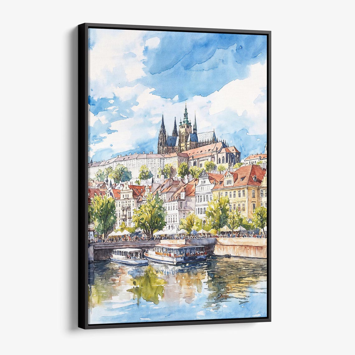 Prague St Vitus Cathedral Canvas Print Cityscape Watercolor Wall Art