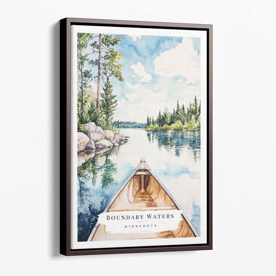 Boundary Waters Minnesota Watercolor Canoe Lake Wilderness Poster