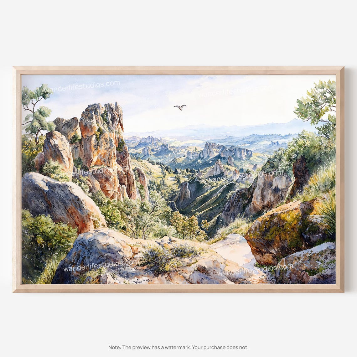 Pinnacles National Park Watercolor Landscape Nature Reserve Poster