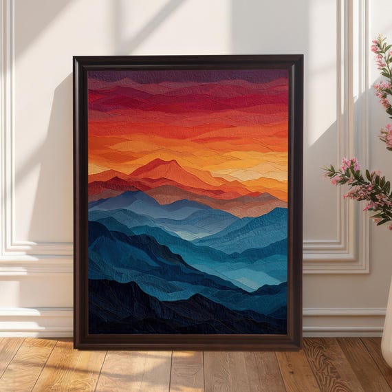 Abstract Mountain Sunset Landscape Gicle Print Wood Framed Wall Art Home Decor