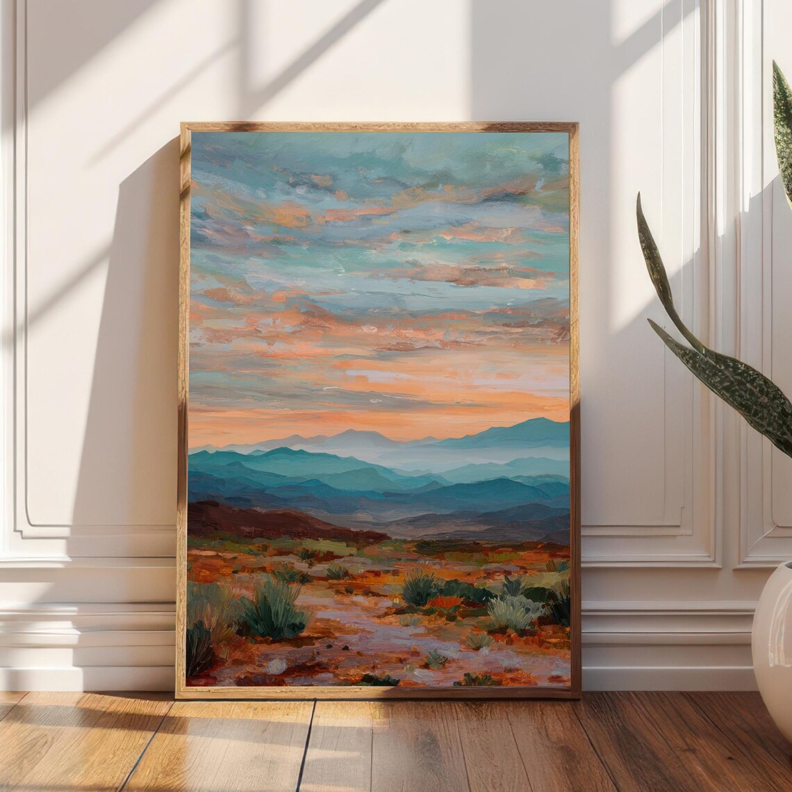 Desert Sunset Southwestern Mountains Warm Horizon Landscape Print