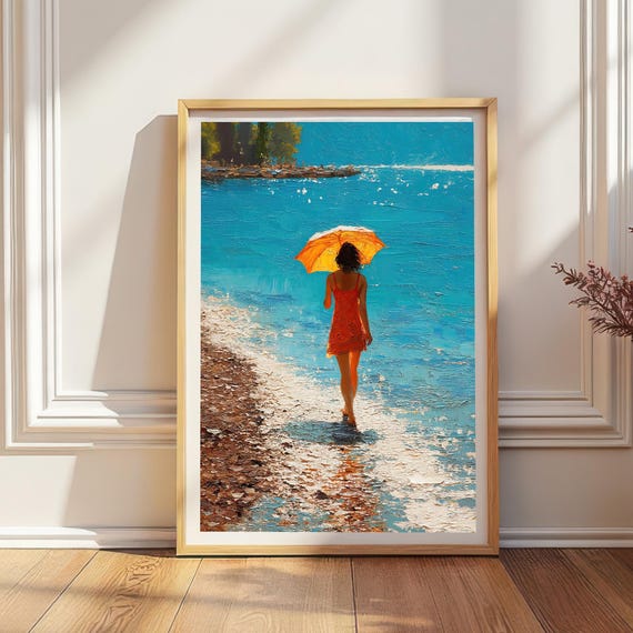 Sunny Beach Woman, Impressionist Coastal Art Print