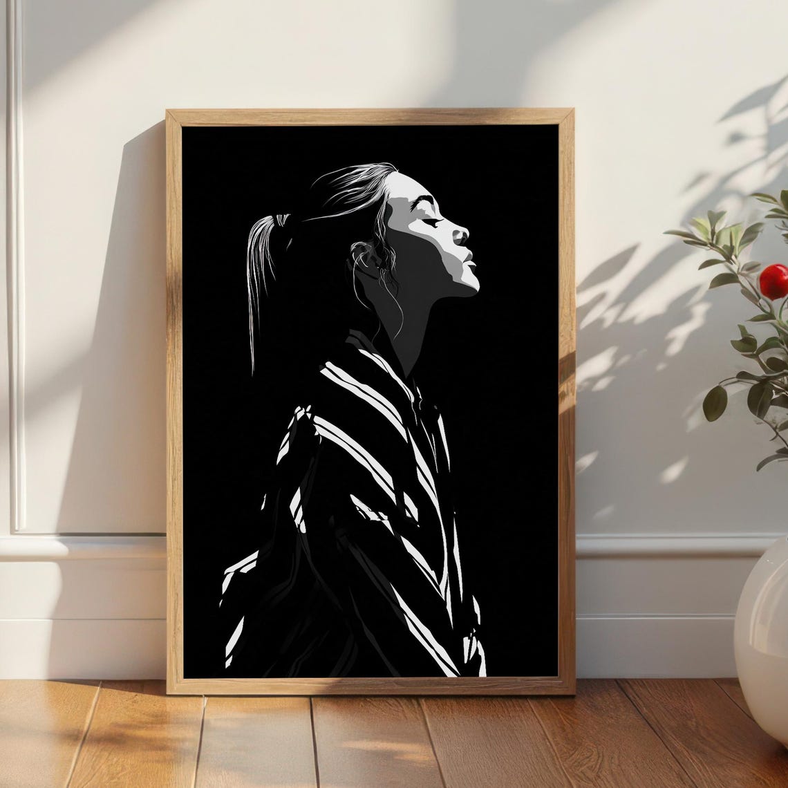 Black And White Woman Graphic Art Female Figure Illustration High Contrast Silhouette Wall Decor Print