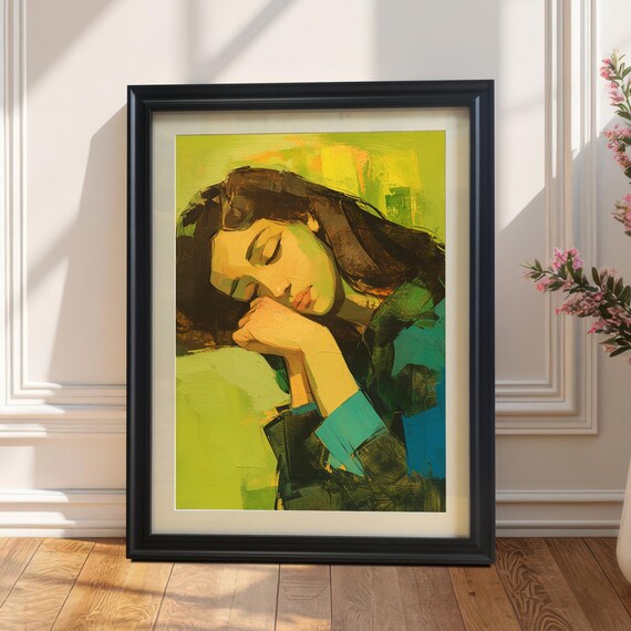 Sleeping Woman in Green Impressionist Portrait Painting Poster