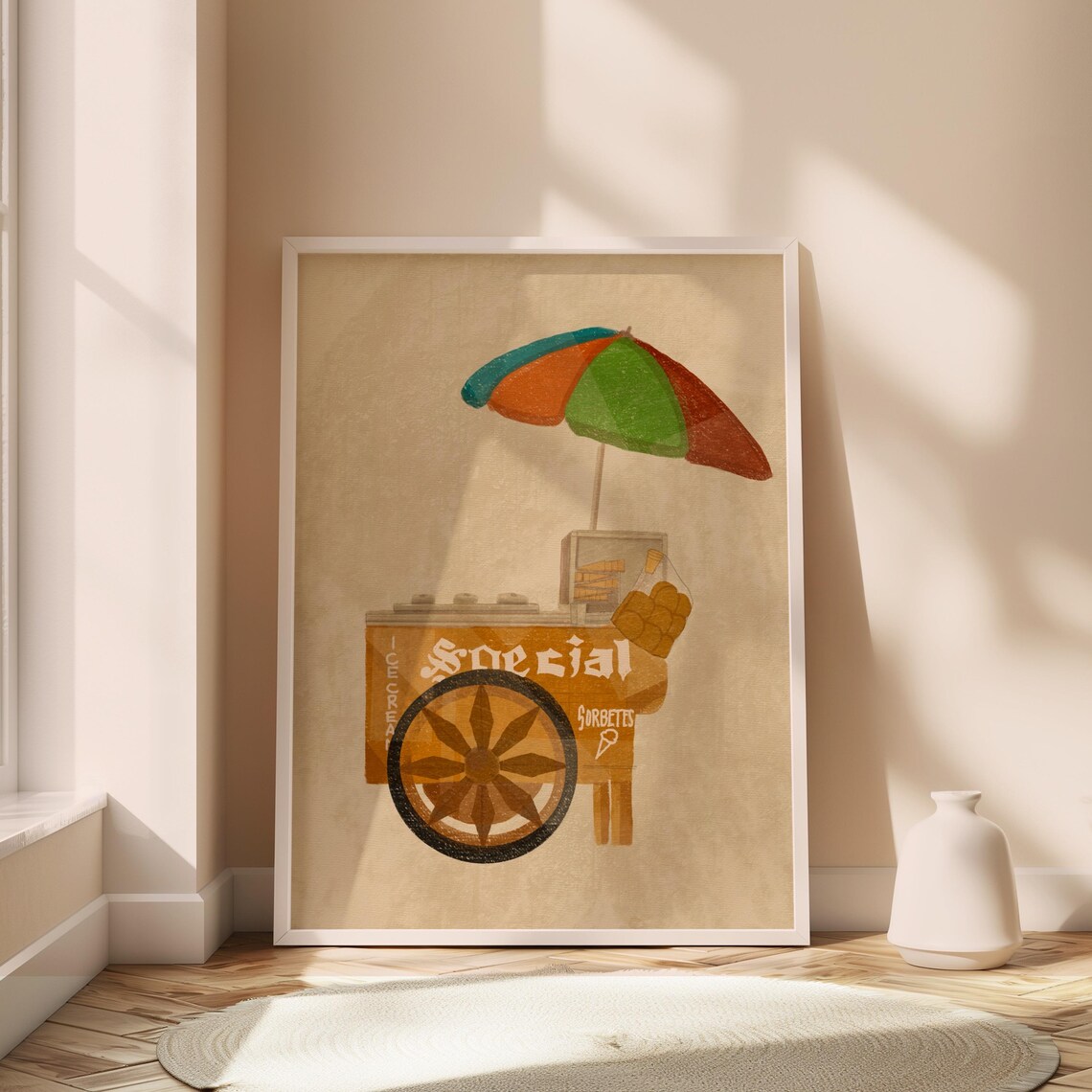 Vintage Sorbetes Filipino Ice Cream Cart Illustration Poster for Kitchen