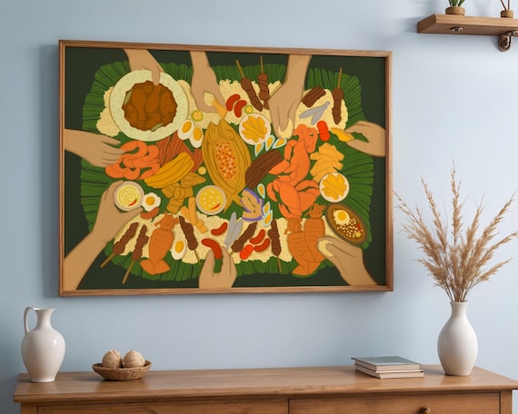 Filipino Kamayan Boodle Fight Colorful Feast Banana Leaf Art Poster