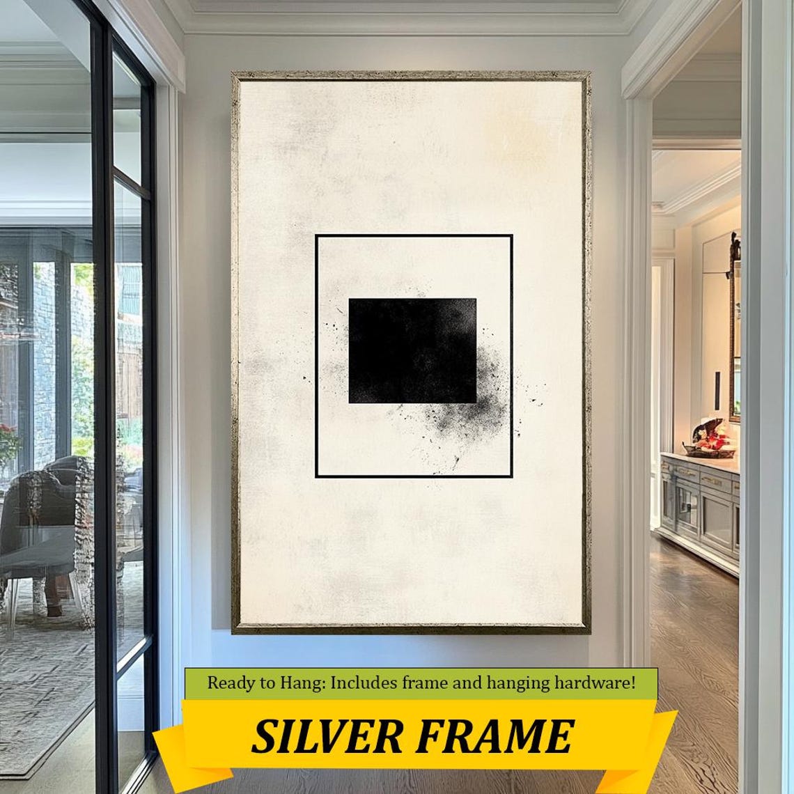 Minimalist Black Square Geometric Ink Splatter Cream Abstract Wall Art - Image 3